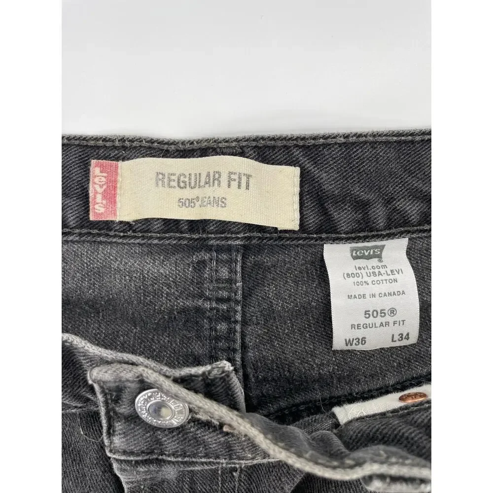VNTG 2003 Levi’s 505 Jeans Men’s 36x34 Relaxed Fit Charcoal Wash Y2K Distressed